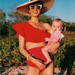 Juan De Dios 2 Piece Sunset Waves Swimsuit Reversible Top and Bottom in Red